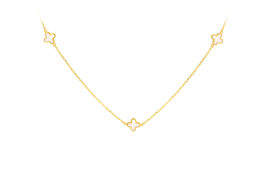 9K Yellow Gold 3 Mother-of-Pearl Petal Necklace 40-42.5 cm