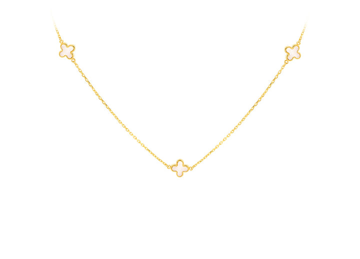 9K Yellow Gold 3 Mother-of-Pearl Petal Necklace 40-42.5 cm