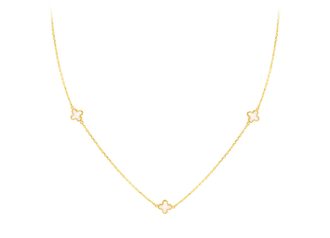 9K Yellow Gold 3 Mother-of-Pearl Petal Necklace 40-42.5 cm