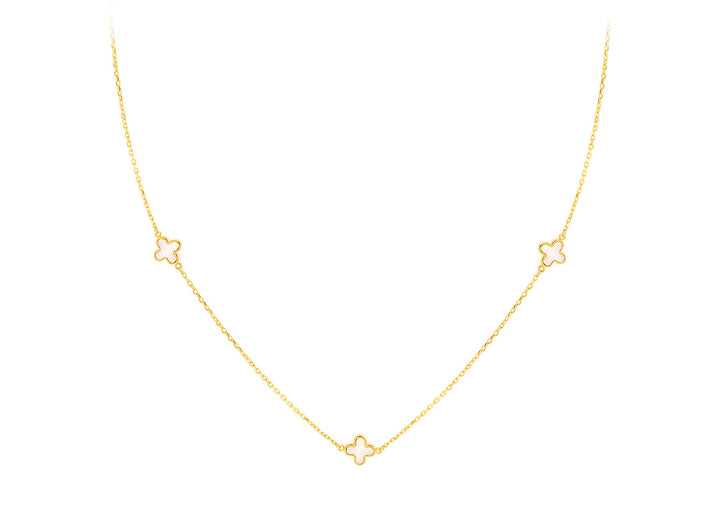 9K Yellow Gold 3 Mother-of-Pearl Petal Necklace 40-42.5 cm