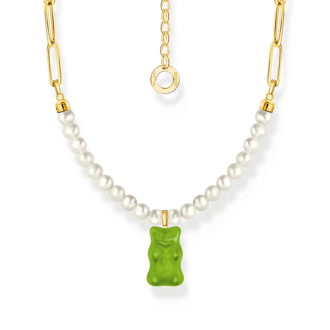 Thomas Sabo Gold-plated Link necklace with Apply Green Goldbear & Freshwater Pearl TKE2207GRY