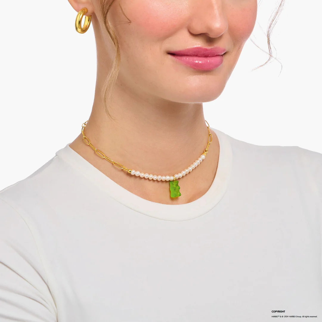 Thomas Sabo Gold-plated Link necklace with Apply Green Goldbear & Freshwater Pearl TKE2207GRY
