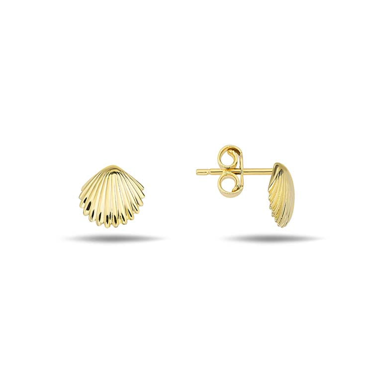 9K Yellow Gold Clam Shell Stud Earrings