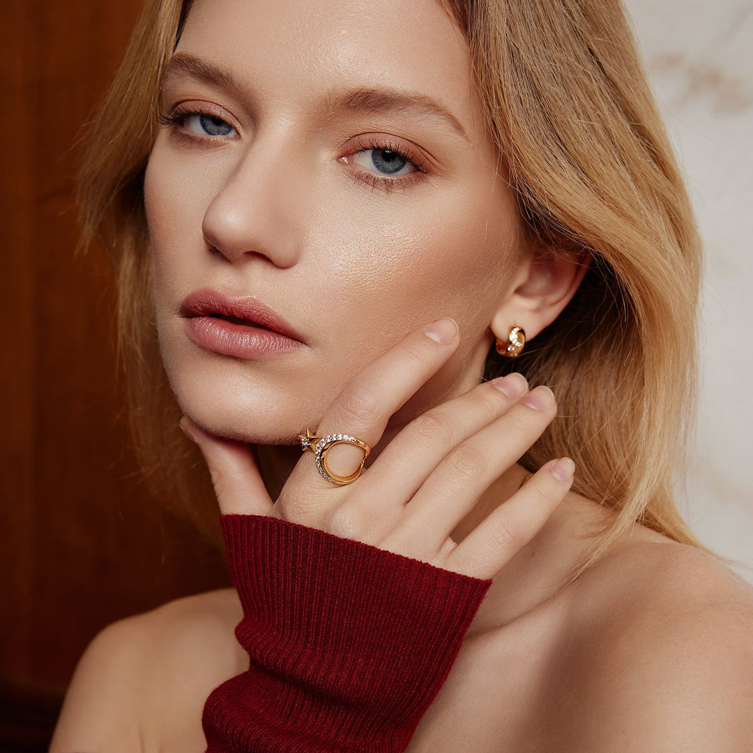 Ania Haie Gold Sparkling Moon and Star Adjustable Ring