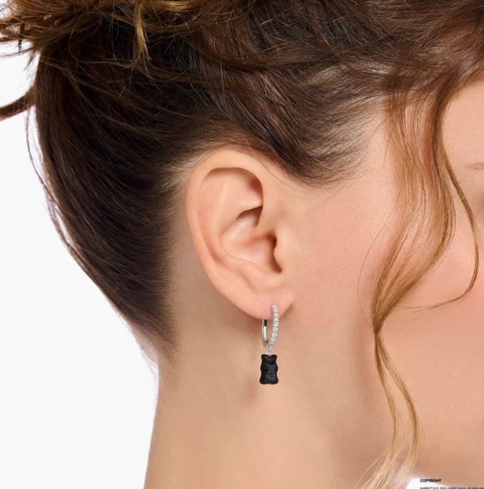 THOMAS SABO Single Hoop Earring with Black Goldbears Pendant & Zirconia