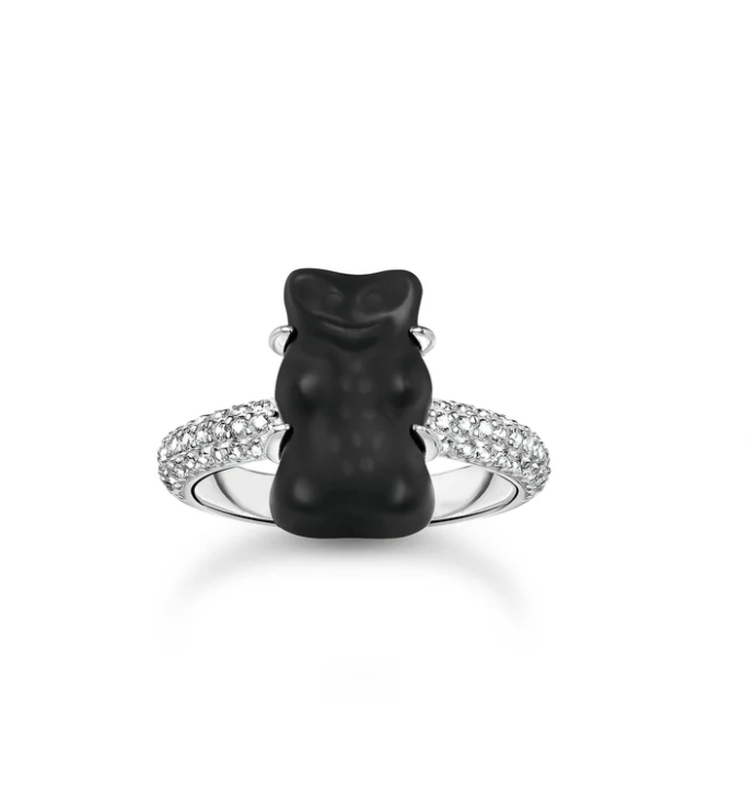 Thomas Sabo Silver Ring with Black Mini Goldbear