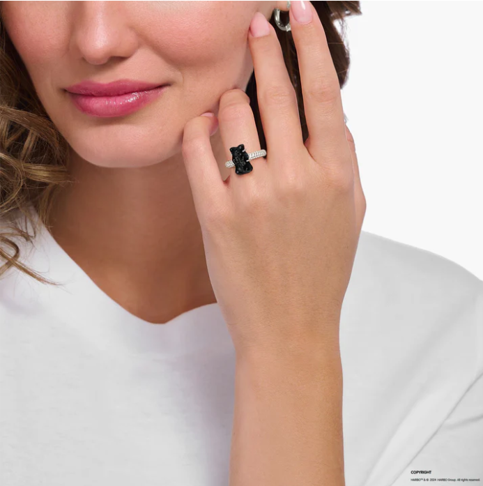 Thomas Sabo Silver Ring with Black Mini Goldbear