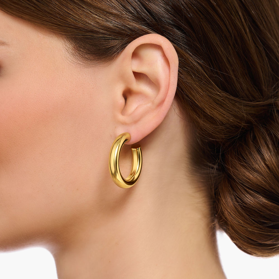 THOMAS SABO CHUNKY HOOP EARRINGS - Medium Gold Plated TCR636Y