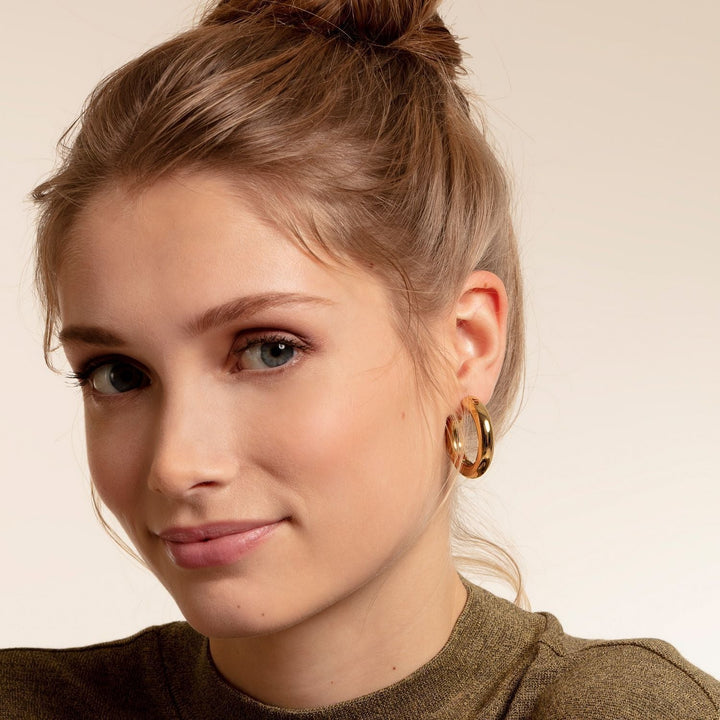 THOMAS SABO CHUNKY HOOP EARRINGS - Medium Gold Plated TCR636Y