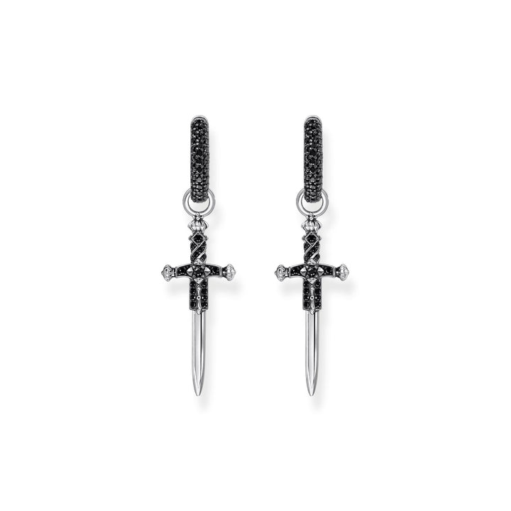 THOMAS SABO Single hoop earring with sword & black stones