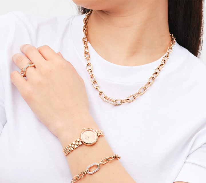 DANIEL WELLINGTON Crystal Link Ring Rose Gold