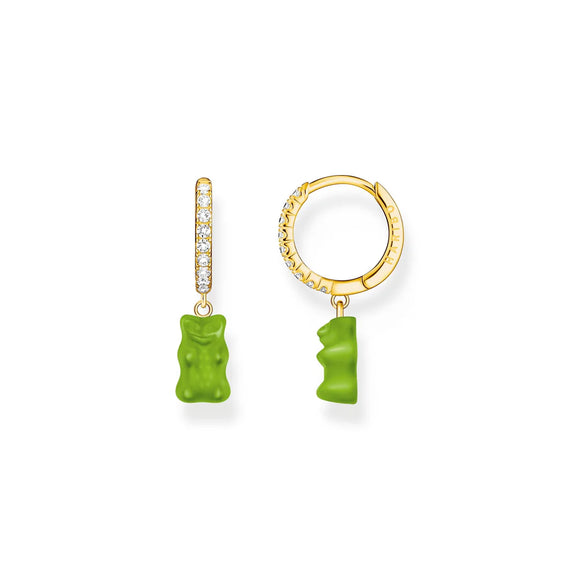 THOMAS SABO Single Hoop Earring with Green Goldbears Pendant & Zirconia TCR726GRY