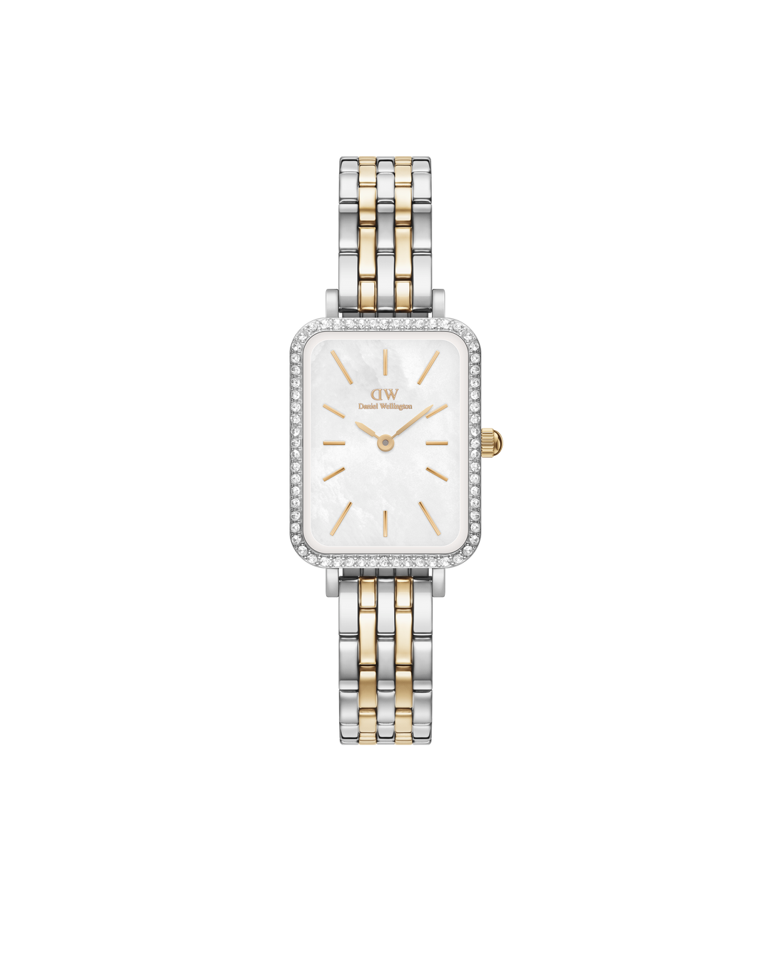 Daniel Wellington Quadro 20x26 Bezel 5-Link White Mother of Pearl Two-Tone Gold & Silver Watch