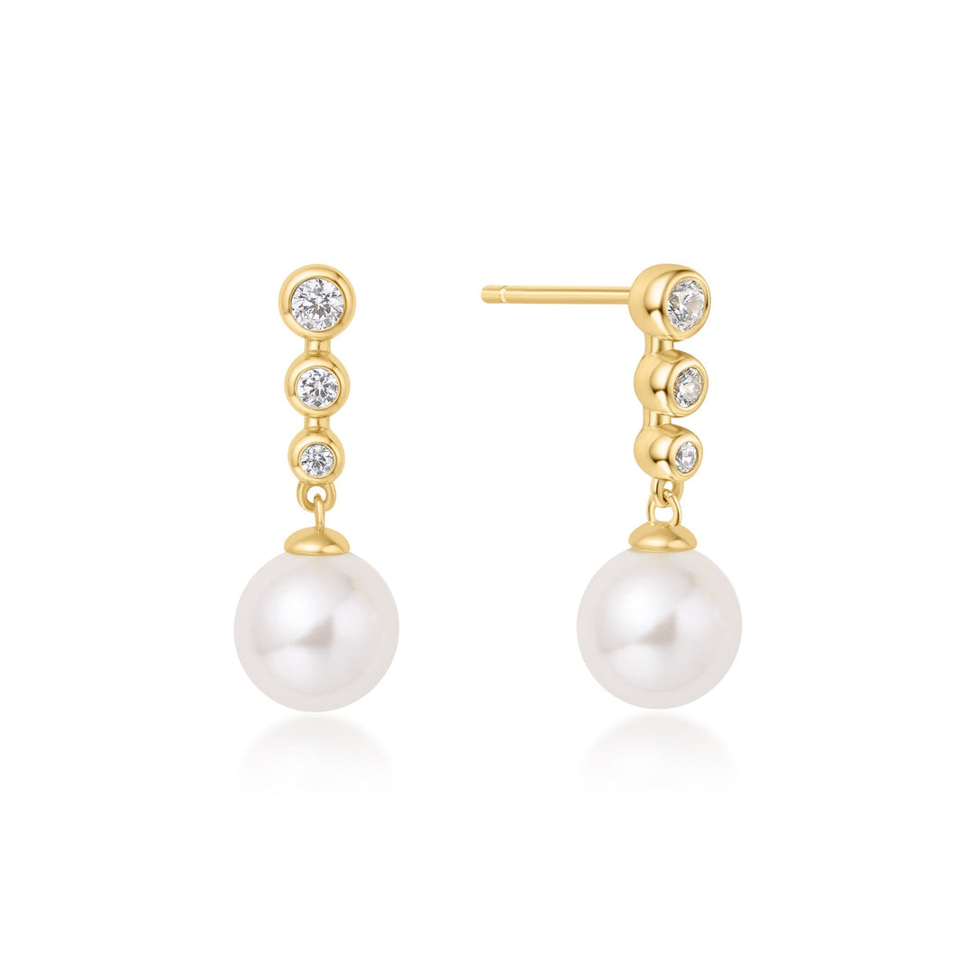 Ania Haie Gold Tennis Beaded Stone Pearl Drop Stud Earrings