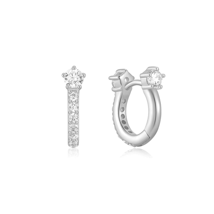 Ania Haie Silver Sparkling Pave Huggie Hoop Earrings