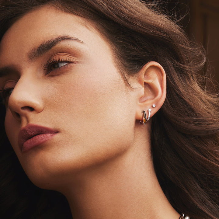 Ania Haie Silver Sparkling Pave Huggie Hoop Earrings