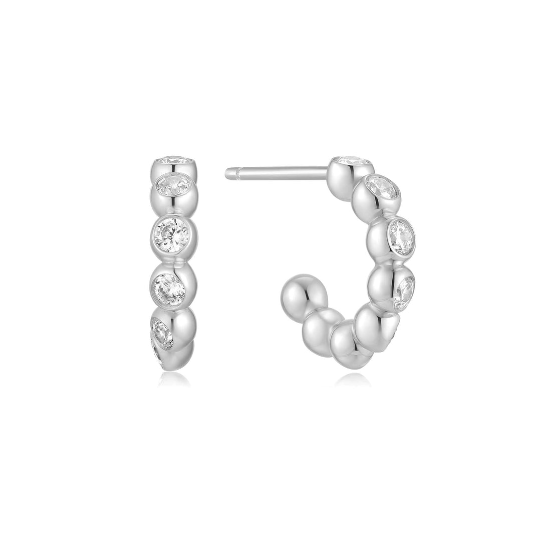 Ania Haie Silver Bezel Beaded Huggie Hoop Earrings
