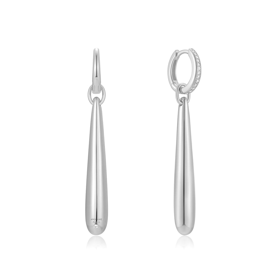 Ania Haie Silver Long Water Droplet Drop Earrings