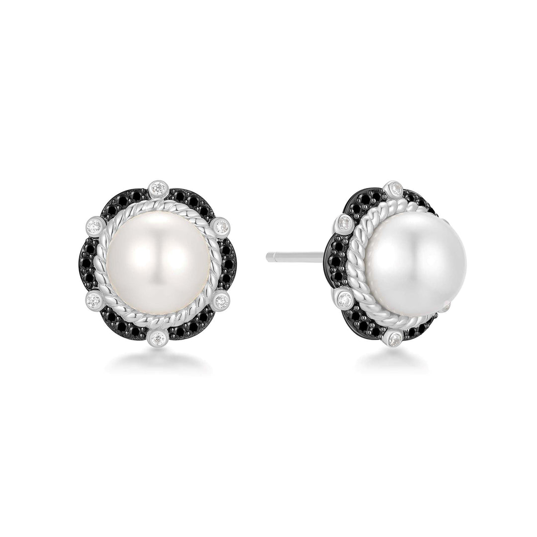 Two-Tone Shell Pearl Bloom Stud Earrings
