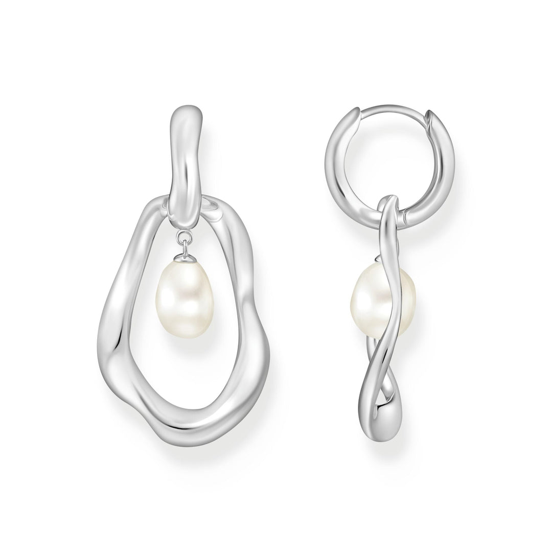 THOMAS SABO Hoop Earrings with Freshwater Pearls In Silver