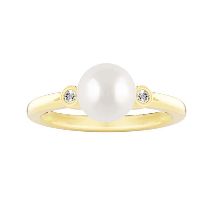 0.04ct Lab Grown Diamond Freshwater Pearl Ring in 9K Yellow Gold