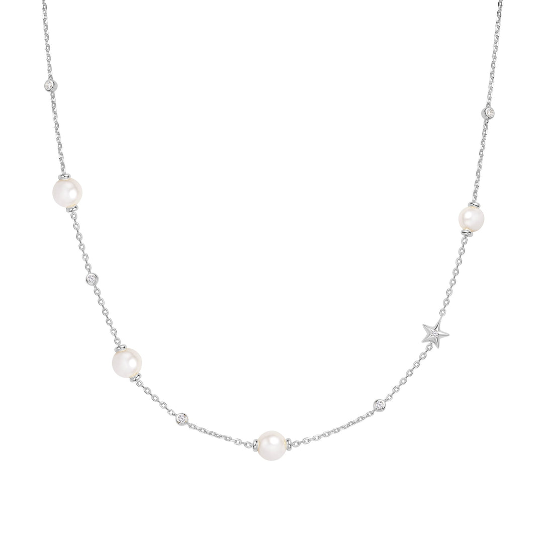 Ania Haie Silver Pearl and Star Station Necklace