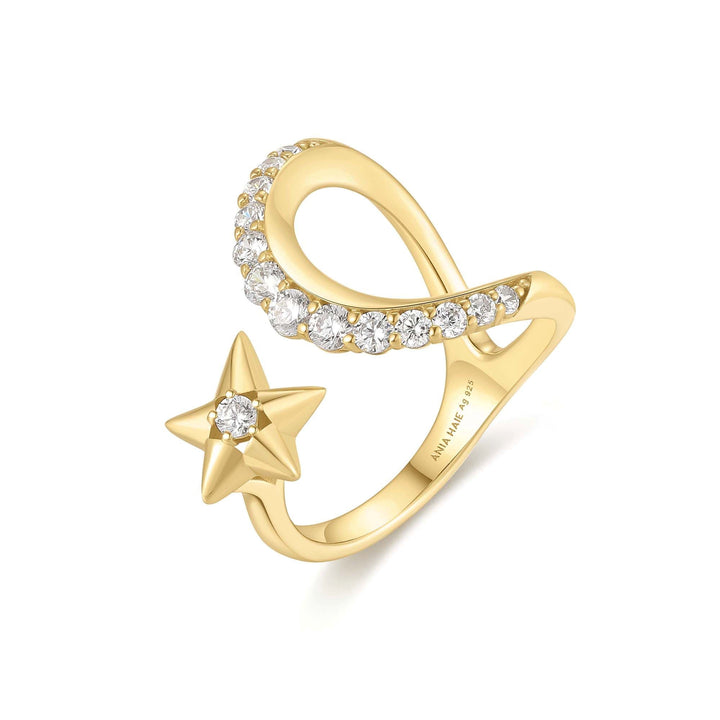 Ania Haie Gold Sparkling Moon and Star Adjustable Ring