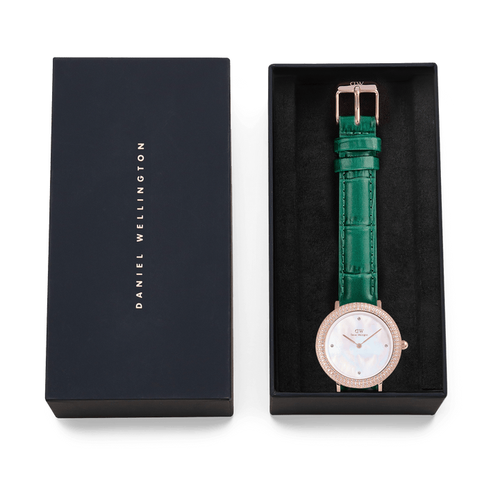 Daniel Wellington Crystalline Bezel Green Croc Rose Gold Watch