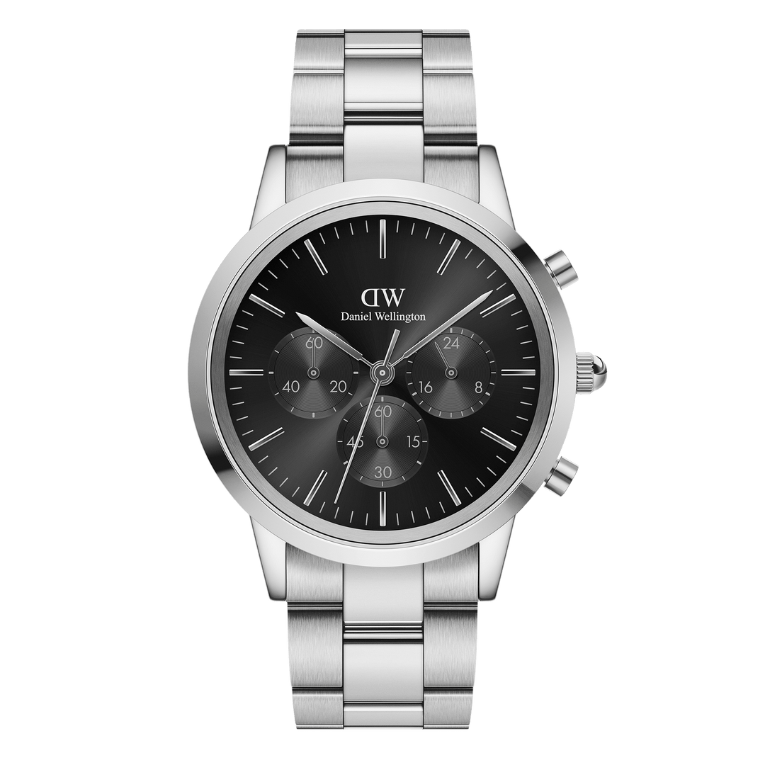 Daniel Wellington Iconic Chronograph 42 Link Silver & Black Sunray Watch