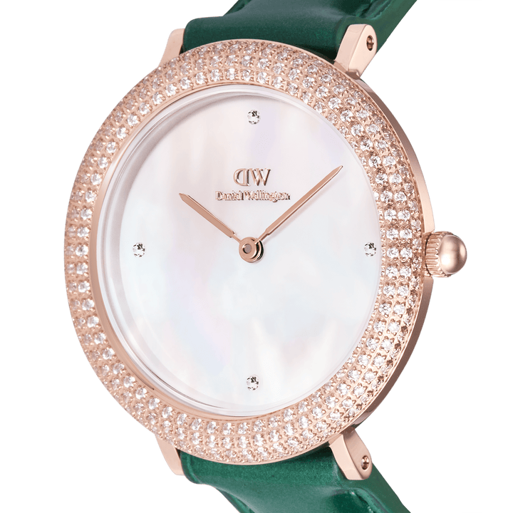 Daniel Wellington Crystalline Bezel Green Croc Rose Gold Watch