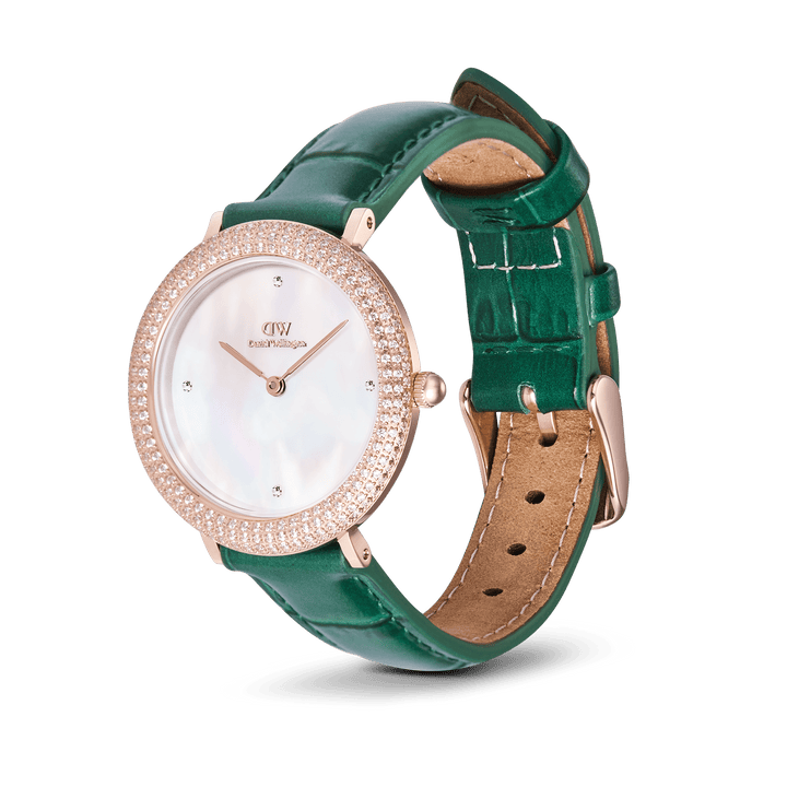 Daniel Wellington Crystalline Bezel Green Croc Rose Gold Watch
