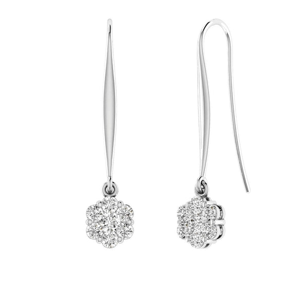 Cluster Hook Diamond Earrings with 0.10ct Diamonds in 9K White Gold - 9WSH10GH