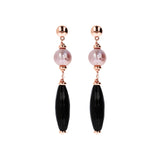 Bronzallure Black Onix and Rose Ming Pearl Dangle Earrings