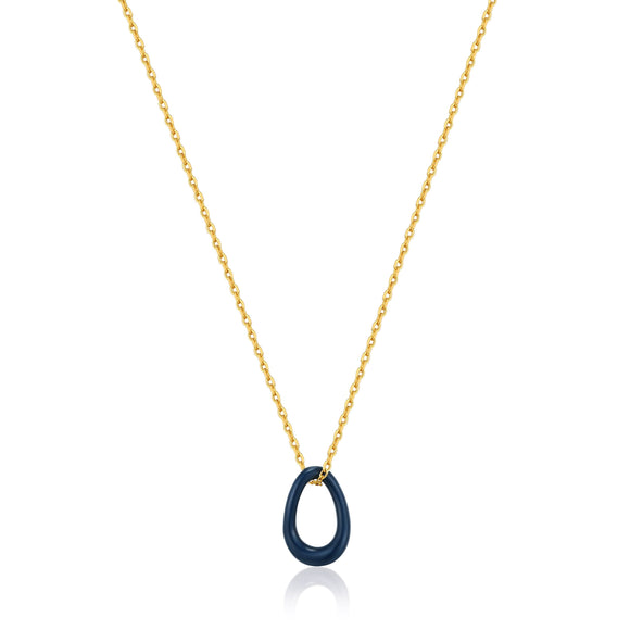 Ania Haie Navy Blue Enamel Gold Twisted Pendant Necklace
