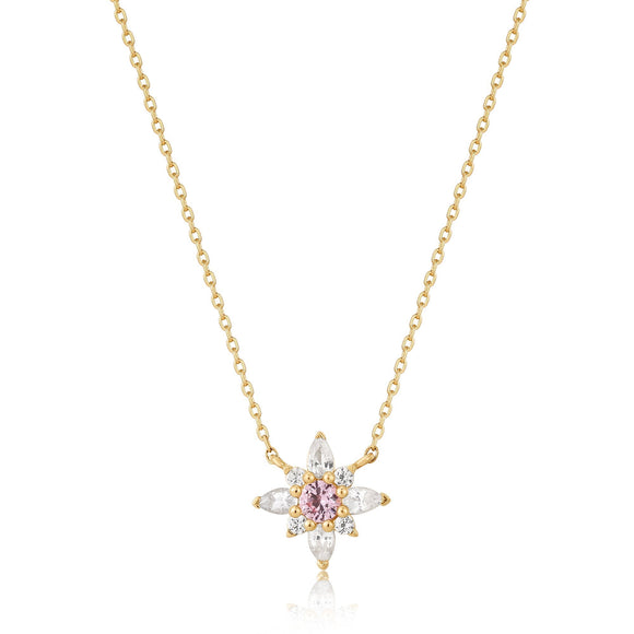 Ania Haie 14kt Gold White and Pink Sapphire Flower Necklace NAU006-02YG