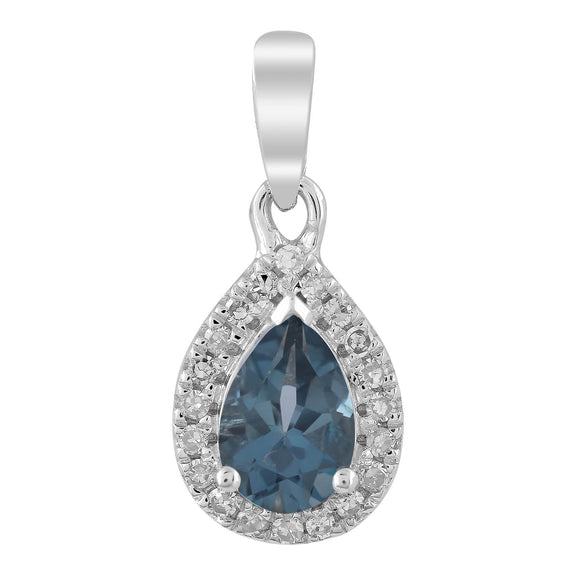 Diamond London Blue Topaz Pendant with 0.07ct Diamonds in 9K White Gold - P-19474BT-007-W