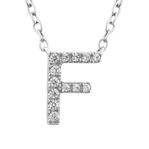 Initial 'F' Necklace with 0.06ct Diamonds in 9K White Gold