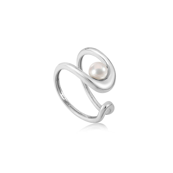 Ania Haie Silver Pearl Sculpted Adjustable Ring R043-02H