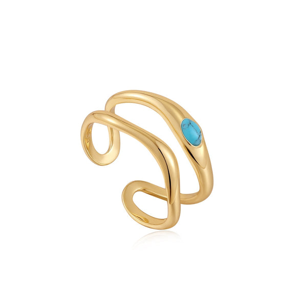 Ania Haie Gold Turquoise Wave Double Band Adjustable Ring R044-03G