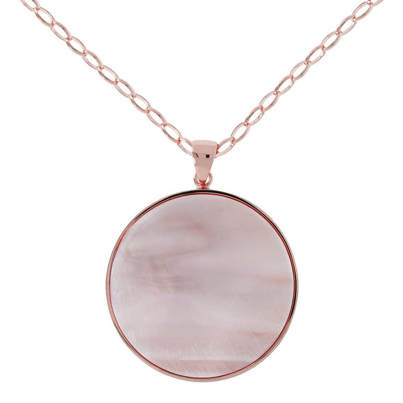 Bronzallure Alba Stone Maxi Disc Long Necklace Pink Mother of Pearl WSBZ00708.PM
