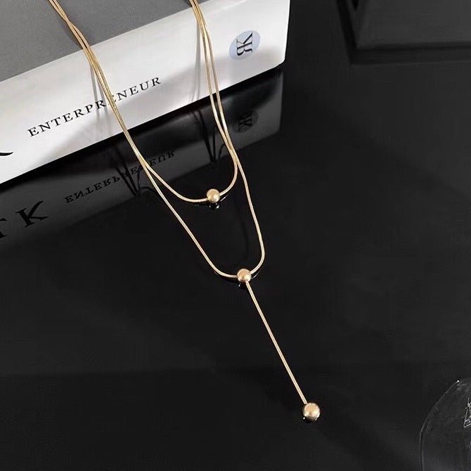 7-Degrees Exclusive Design Stainless Steel Necklace "Double Chain with Balls" 7CSTNK03