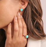 Bronzallure Felicia Round Faceted Aqua Agate Stone Earrings WSBZ00279.LB