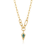 Ania Haie Dance ‘Till Dawn Gold Teal Sparkle Drop Pendant Chunky Chain 40-45cm Necklace N041-02G-G