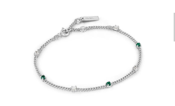 Ania Haie Silver Malachite Chain 16.5-18.5cm Bracelet B039-01H-M