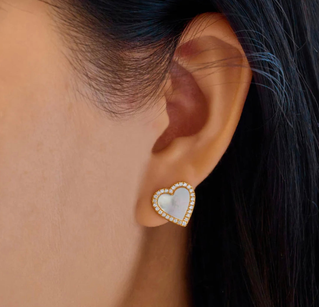 Ania Haie Gold Mother of Pearl Halo Heart Stud Earrings E071-03G