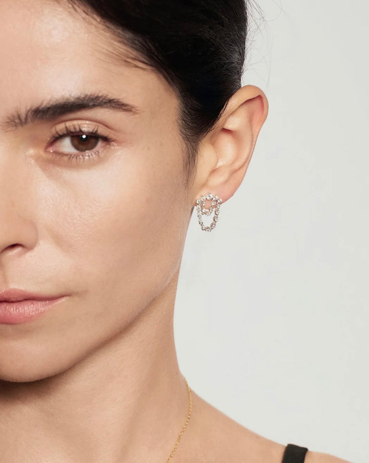Ania Haie Silver Sparkling Arc with Double Chain Stud Earrings E079-15H