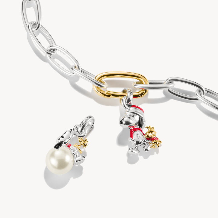 THOMAS SABO 18K Gold Plated Connect Charm Pendant with Pearl Snoopy Woodstock Peanuts CCC1308