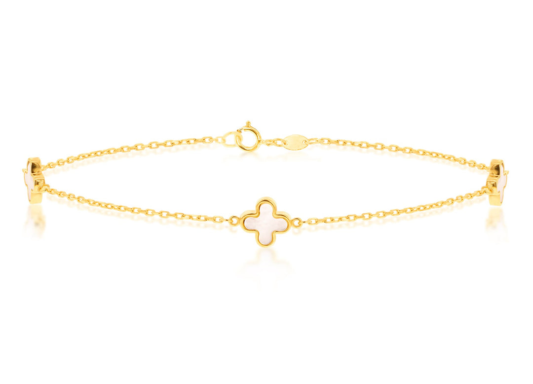 9K Yellow Gold 3 Mother-of-Pearl Petal Bracelet 19 cm