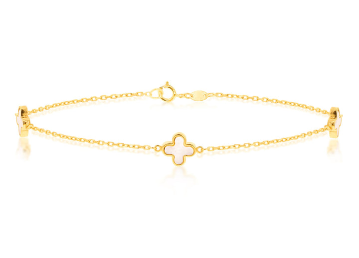 9K Yellow Gold 3 Mother-of-Pearl Petal Bracelet 19 cm