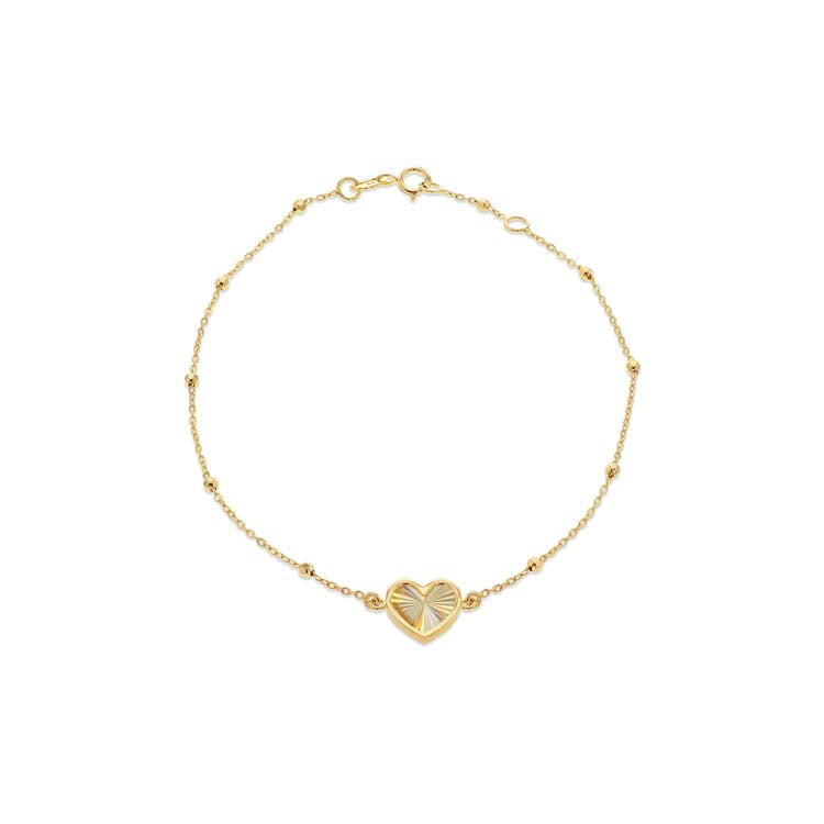 9K Yellow Gold Rainbow Heart Bracelet 19cm